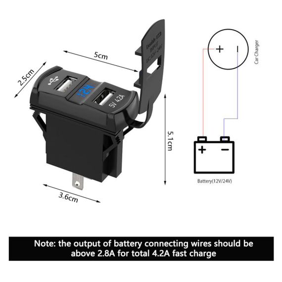 Автомобильная зарядка с пылезащитной крышкой и синим вольтметром, USB разъем 4,2 А (DS2013-E) | Зображення 1