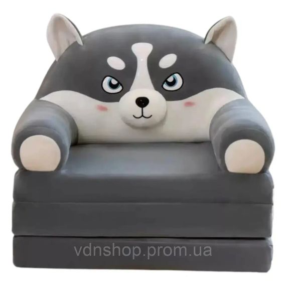 Мягкое детское кресло плюшевое, мягкое кресло-кровать для детей Вовк Серый | Зображення 5
