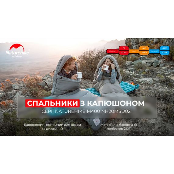Спальник з капюшоном Naturehike M400 NH20MSD02, (1°C), лівий, сірий | Зображення 4
