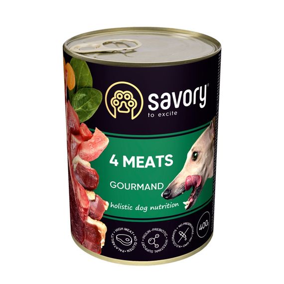 Влажный корм Savory для взрослых собак всех пород, с четырьмя видами мяса, 400 г