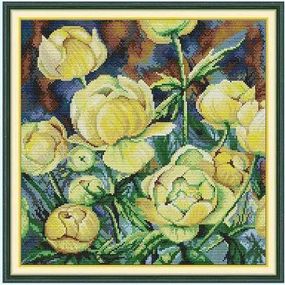 Набор для вышивания по нанесённой на канву схеме "Oil Painting Camellias". AIDA 14CT printed 37*37 см