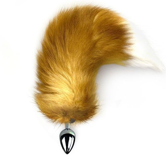 Металлическая анальная пробка с хвостом из натурального меха Art of Sex size M Red fox