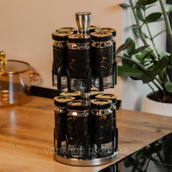 Набір для спецій на підставці 12 баночок по 120 мл, чорний мармур HP1356 | Зображення 4