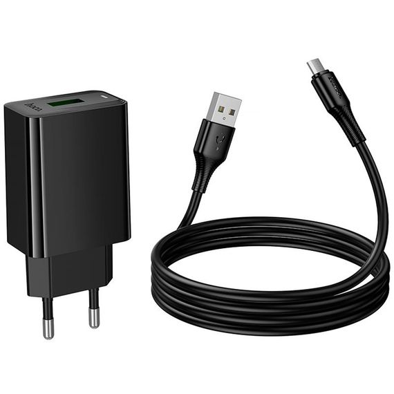 МЗП Hoco CS92A Leader QC3.0 18W (1USB-A) + кабель USB to MicroUSB Black | Зображення 5
