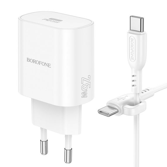Набір BOROFONE BA82A СЗУ USB-C+ кабель Type-C, PD25W, 1м, White, Box | Зображення 4