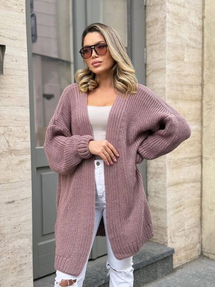 Жіночий трикотажний теплий кардиган оверсайз колір моко розмір onesize 44-54  ML5009 | Зображення 3