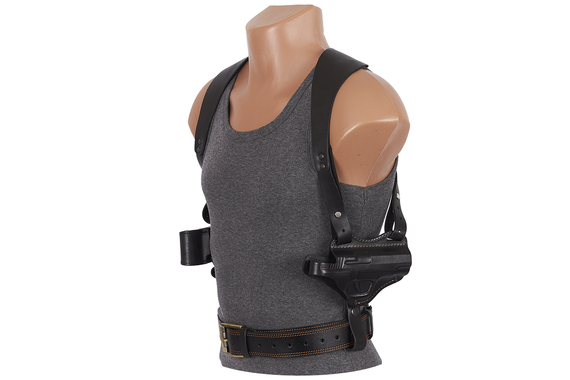 Кобура Форт-12 оперативна  поясна двостороння з чохлом під магазин чорна шкіра