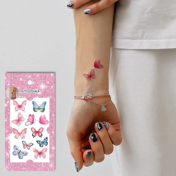 Тату тимчасове Акварельні метелики Tattooshka L-77 Різнокольоровий shop (4825800040003) | Зображення 1