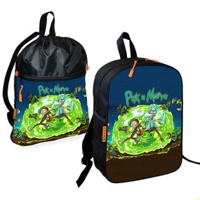 Школьный рюкзак детский Рик и Морти + Сумка для обуви спортивной формы рюкзак-мешок мальчику (01815)