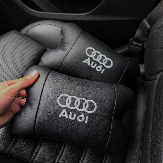 Набор автодушки 2шт на подголовник Audi / Ауди из натуральной кожи черная / Подголовник в машину | Зображення 8