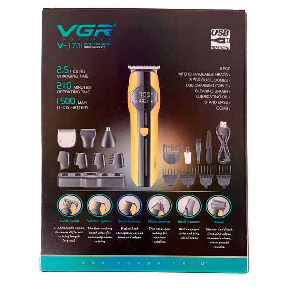 Набір для стрижки VGR 13 в 1 V-173 YELLOW, 13 насадок, LED дисплей | Зображення 7