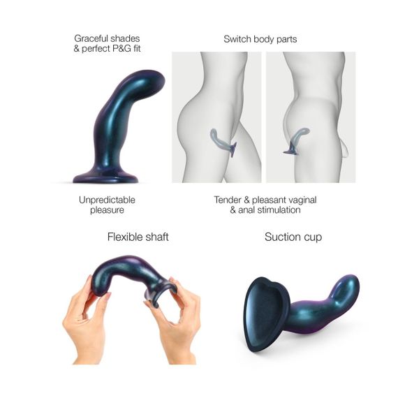 Дилдо Strap-On-Me DILDO PLUG SNAKY METALLIC BLUE, розмір M, діаметр 4 см, ввідна довжина 15,3 см | Зображення 2