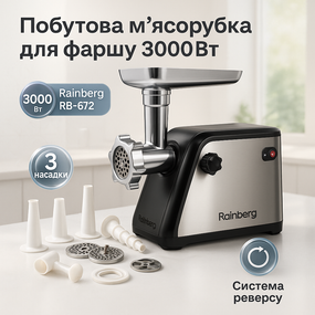 Электромясорубки для дома для бара Rainberg RB-672 3000W, Мясорубка сосисок Мясорубка компактная MT-37