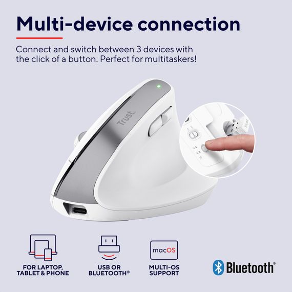 Мишка Trust Bayo+ Ergonomic Wireless/Bluetooth White (25399) | Зображення 9