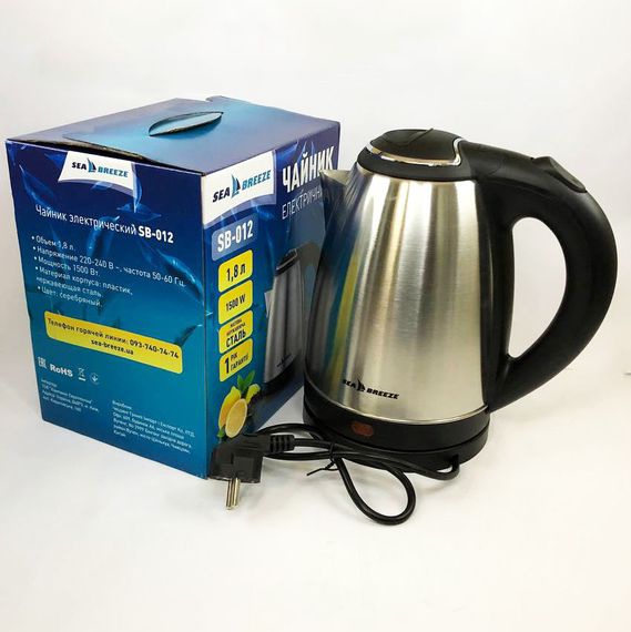 Тихий электрический чайник Sea Breeze SB-012 1.8 л | Чайник дисковый | WF-789 Чайник електро | Зображення 1