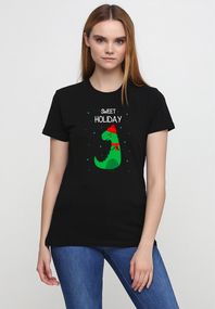 Футболка жіноча чорна з принтом "Sweet holiday (dragon)", L