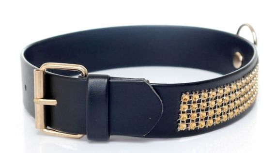 Нашийник зі штучної шкіри з кристалами Fetish Boss Series - Collar with crystals Gold, BS3300102 Sex Aura | Зображення 4