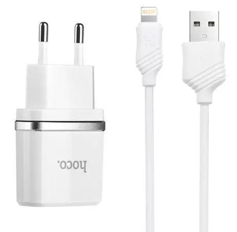 ЗЗП адаптер 220V HOCO C11 Smart 1USB + кабель iPhone 1A | Зображення 1