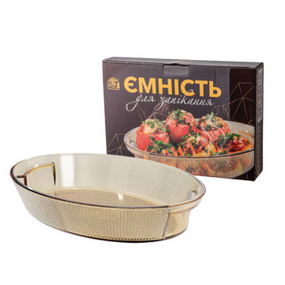 Ємність для запікання 1,6л 28*20*6см овальна з ручками скло 50023-01 S&T