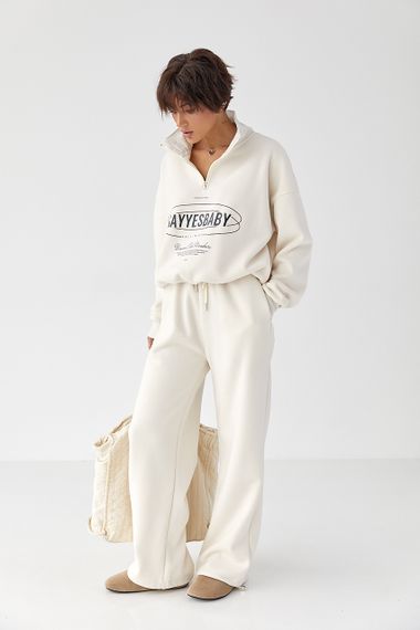 Теплий спортивний костюм із принтом - кремовий цвет, L/XL (є розміри)