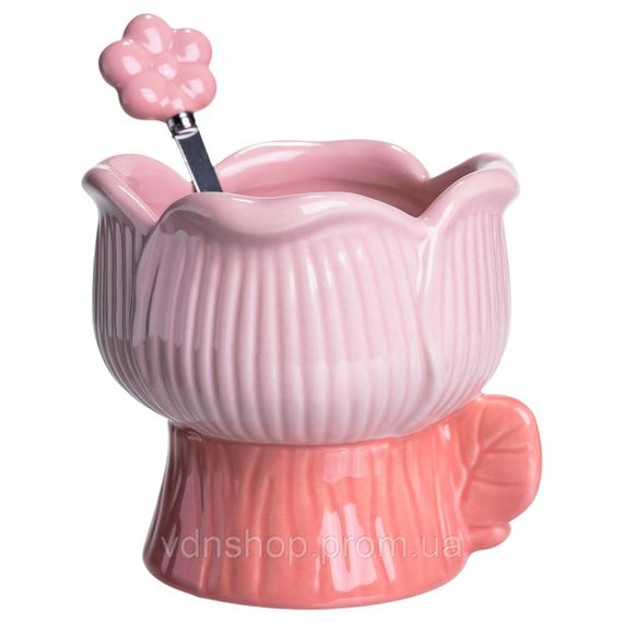 Креманка порцелянова з ложкою у формі квітки 300 (мл) креманка для десертів, морозива та желе Рожевий FM-42P | Зображення 2