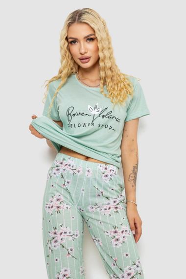 Пижама женская с принтом, цвет мятный, 243R10279 | Зображення 1