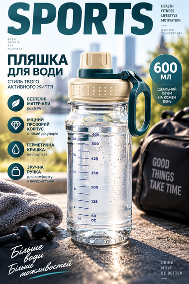 Еко-пляшка для води ENJOY 800 мл — багаторазова спортивна фляга з безпечного пластику для води, спорту та щоденного використання | Зображення 2