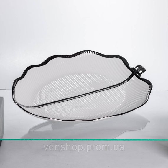 Фарфоровая менажница "Листок" с черным ободком 2 секции 35.5 см ML6046 | Зображення 1