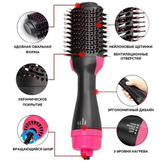 Щітка для волосся One step Hair Dryer 1000 Вт | Фен гребінець one step | Фен браш із обертанням | Фен для SJ-938 завивки волосся | Зображення 3