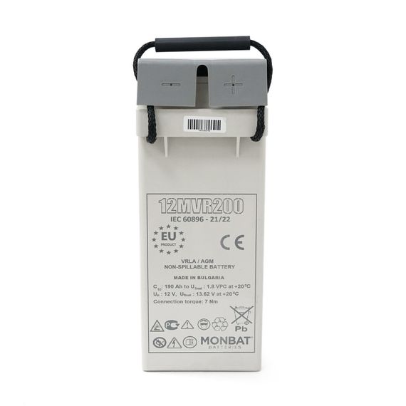 Аккумуляторная батарея MONBAT FRONT TERMINAL 12MVR200 AGM 12V/200 Ah, 555x125x316 мм, 59.2 кг | Зображення 1