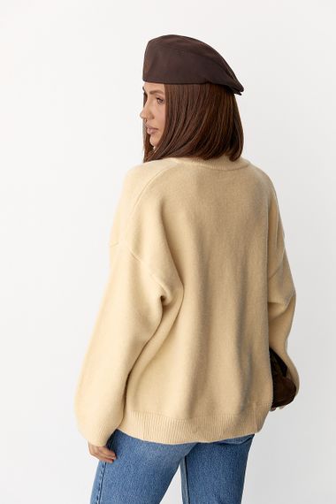 Теплий в'язаний кардиган на блискавці - бежевий цвет, ONE SIZE (є розміри) | Зображення 1