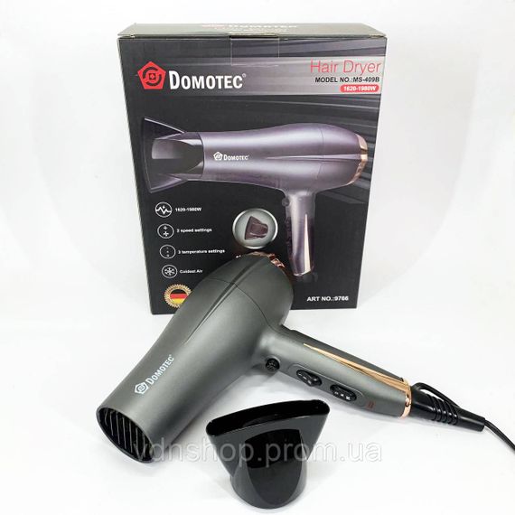 Електрофен для волосся з додатковими насадками Domotec, Фен з регулюванням температури і потоку повітря UM-47 | Зображення 8