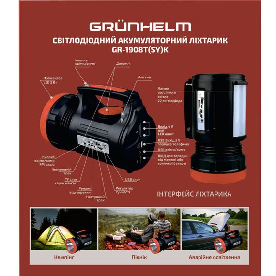 Ліхтар GRUNHELM GR-1908T(SY)K | Зображення 2