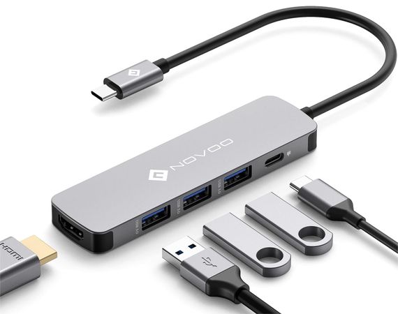 NOVOO R5 PD Lite USB-C Hub Адаптер HDMI 4K USB-C MacBook Pro/Air M1 4K HDMI PD 100Вт 3 порта USB 3.0 концентратор