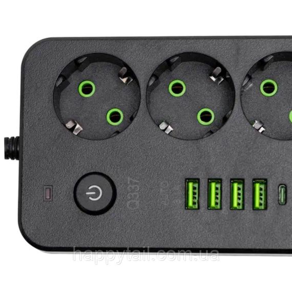 Мережевий фільтр-подовжувач 5 розеток 4xUSB-A 1xUSB-C 5м чорний HP-5-52 | Зображення 3