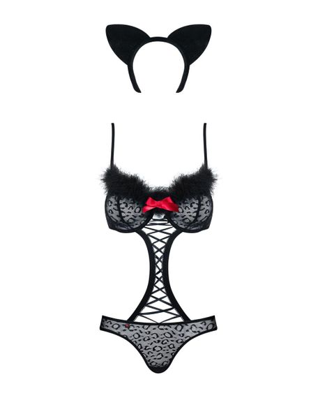 Эротический костюм гепарда Obsessive Gepardina 3 pcs costume L/XL, черный, меховая отделка, монокини sexstyle | Зображення 4