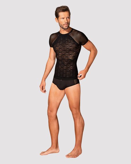 Чоловіча напівпрозора футболка з орнаментом Obsessive T102 T-shirt S/M/L, чорна | Зображення 2