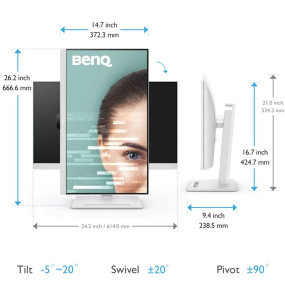 TFT 27" BenQ GW2790QT, IPS, QHD, 75 Гц, HDMI, DP, USB-C, HAS, колонки, білий | Зображення 7