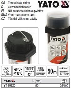 Нитка ущилювальна YATO Польща ризьбових сполучень уплотнитель l=50 м тиск ≤ 15 Bar YT-29220