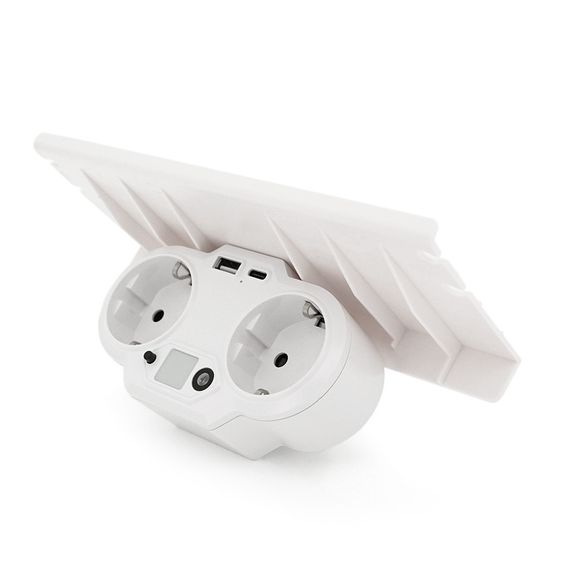 Розетка двійник із заземленням HHT609W, USB+Type-C, 4А