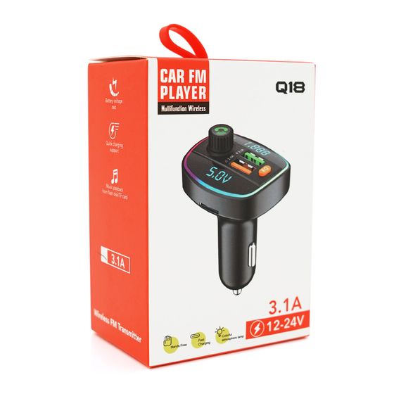 FM-модулятор Q18 з еквалайзером, 3.1A, USB, TF, 55.5х41.5х37.5 | Зображення 1