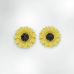 Очаровательные детские серьги клипсы для девочек Liresmina Jewelry "Подсолнух" в жёлто-чёрном цвете 1.5 см
