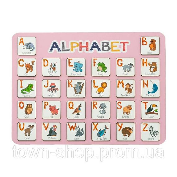 Деревянный алфавит-вкладыш английский "ALPHABET" розовый 29х39 см