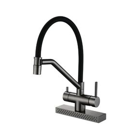 Змішувач для кухні Koer KB-74027-07 з функцією "водоспад" та чорним силіконовим виливом (KR5203)