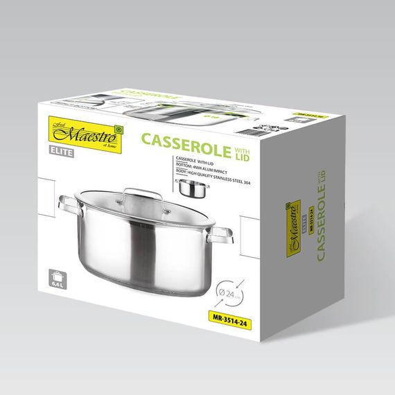 Каструля Maestro MR-3514-24, 6 л, 24 см, з нержавіючої сталі з кришкою, для всіх типів плит | Зображення 3