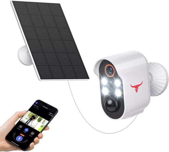 Беспроводная камера видеонаблюдения HubFlashy 1080P с солнечной батареей и 4 прожекторами