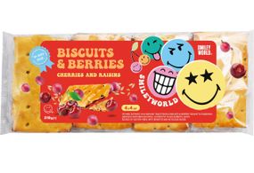 Печиво затяжне з начинкою SmileyWorld BISCUITS  BERRIES вишня та родзинки 210г (214519)