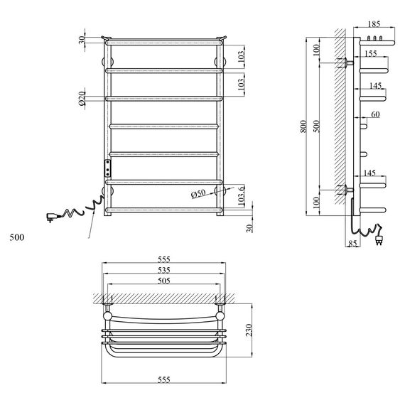 Сушарка для рушників електрична Kroner KRP Stern EL800x500-7 (CV036330) | Зображення 5