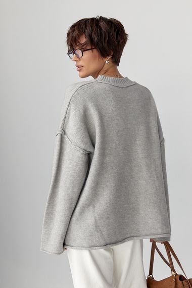 Теплий вільний джемпер зі швами назовні - сірий цвет, ONE SIZE (є розміри) | Зображення 1