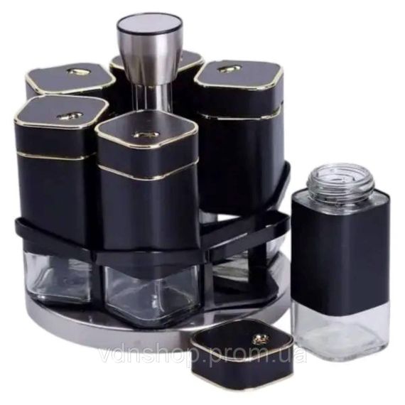 Набор баночек для специй 6 шт на поставке по 120 мл карусель Черный HP-1308 | Зображення 2